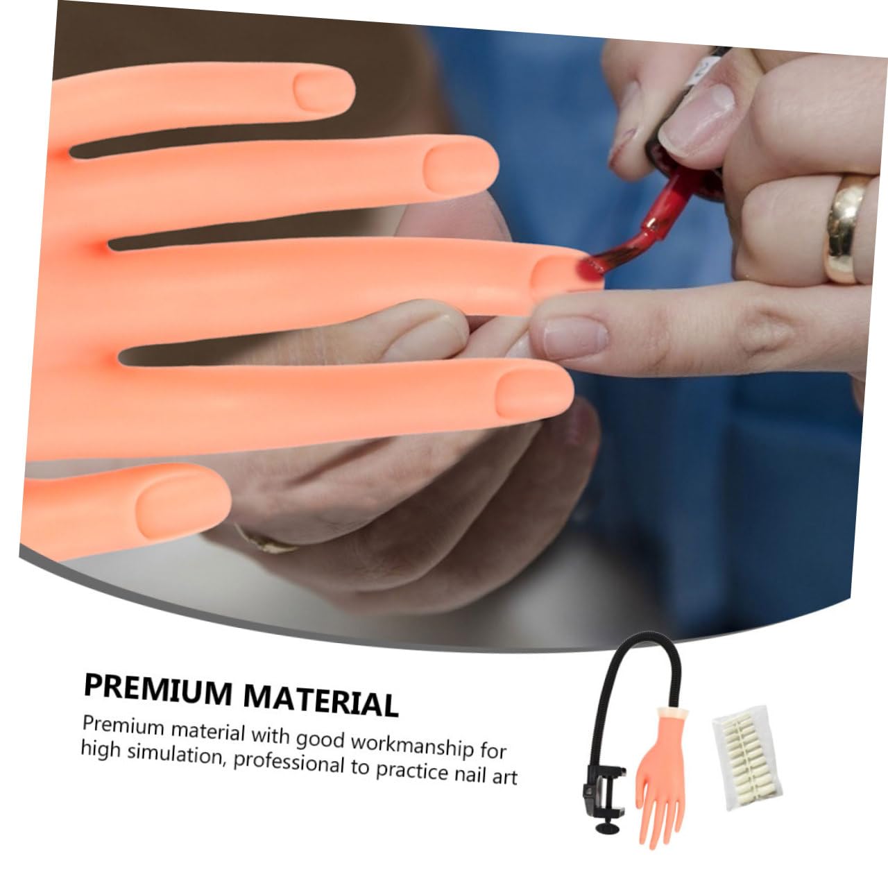 KICHOUSE Modelo de Mano de Entrenamiento para Uñas con Silicona Flexible Tono Anaranjado, Herramienta de Manicura Ligera para Práctica en Diseño de Uñas