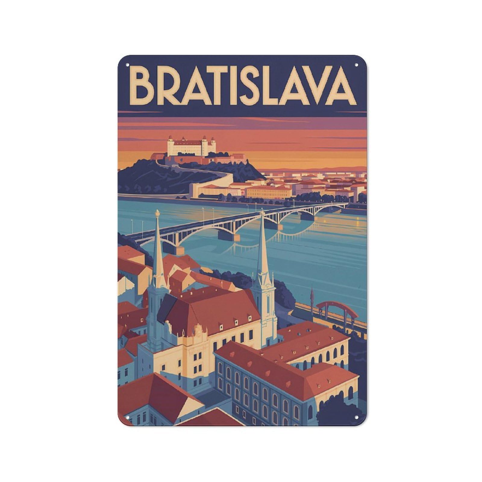 Junmoney Style-18 Retro Tin Sign 30X20cm Featuring Bratislava Cityscape Travel (2) For Workshop Wall, Gift For Makers And Diy Enthusiasts During The Christmas Season