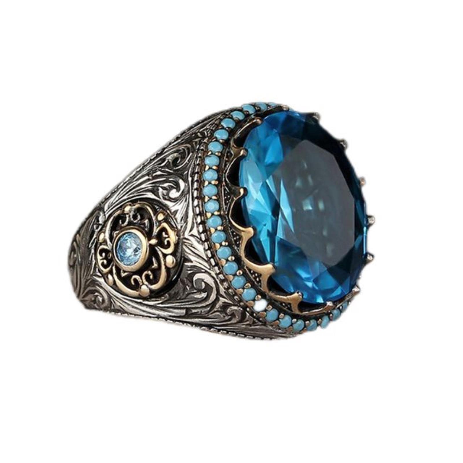 WSZJLN Retro Handmade Turkish Ring For Men Vintage Double Swords Black Zircon Rings Punk Trendy Islamic Religious Muslim Jewelry-8,Style S