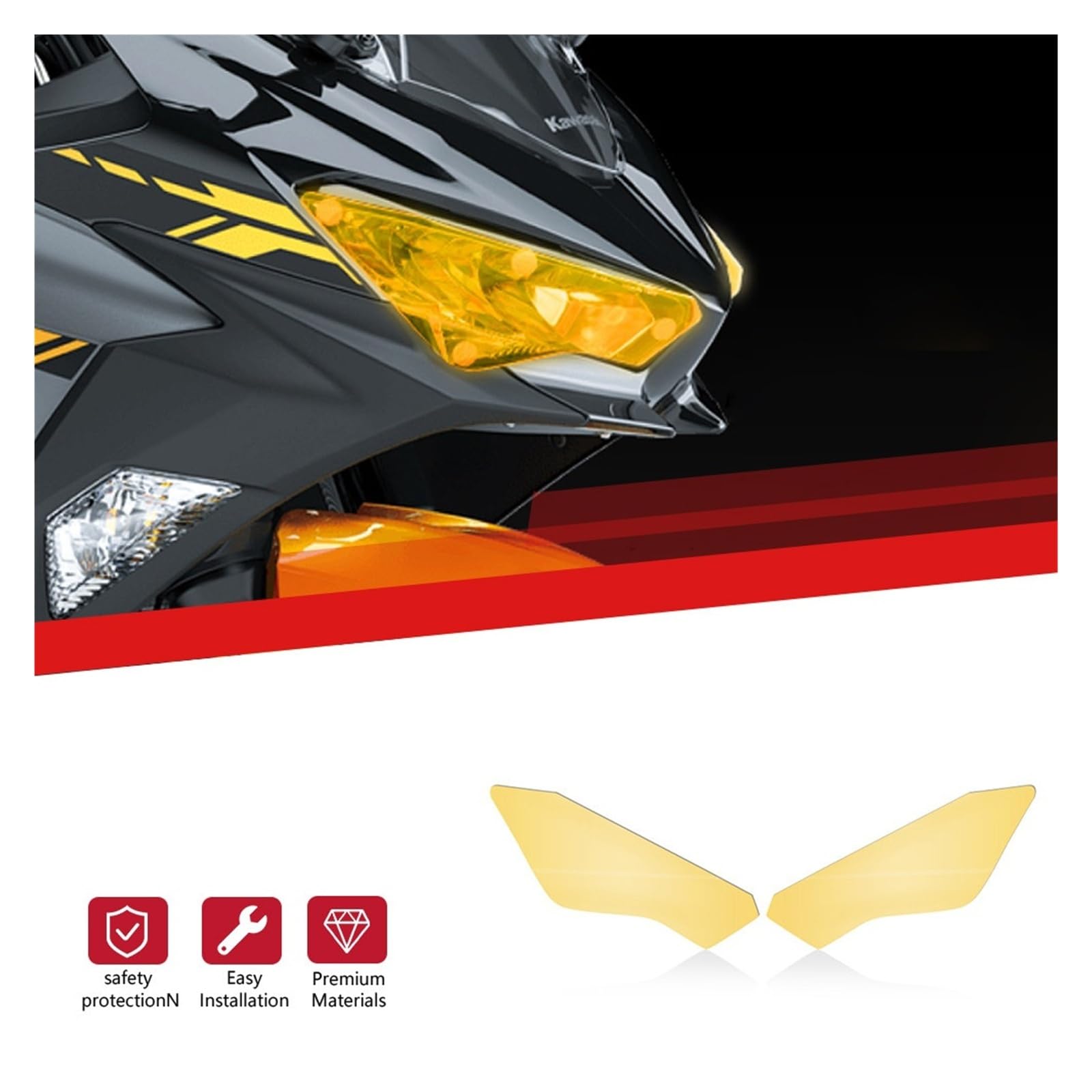 osłona reflektora motocykl Dla Kawasaki NINJA400 ZX-4R 4RR ZX-25R ZX-6R Reflektor Motocyklowy Ochronny,zmieniająca Kolor Folia Ochronna,soczewka Reflektora metalowy retro grill(Yellow)
