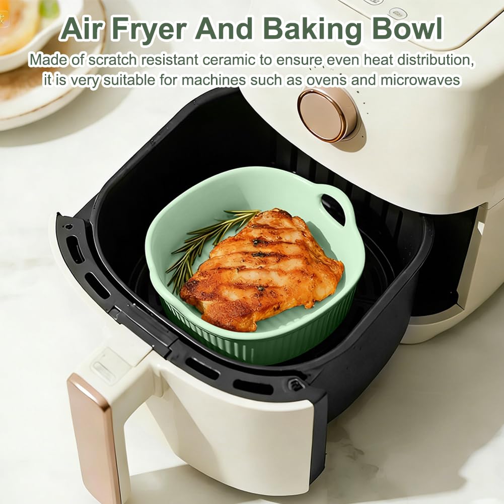 Molde de cerámica de 650 ml para airfryer y horno, bandeja de horno con calor uniforme, apto para lavavajillas y apilable, moldes de cerámica con asas, horno y microondas (verde)