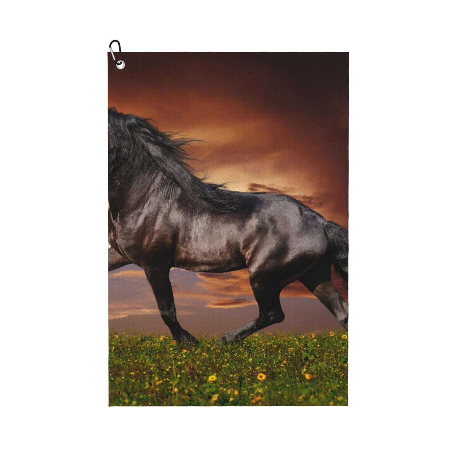 Hnnkloy Horse Running On The Grassland, 16x24 in Portable Waffle Golf Towels with Carabiner Clip for Golf Bag