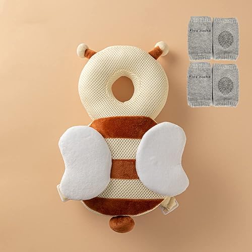 XIGUI Protector de cabeza de bebé y rodilleras para gatear, almohadilla de seguridad ajustable para niños pequeños, protección de espalda de bebé