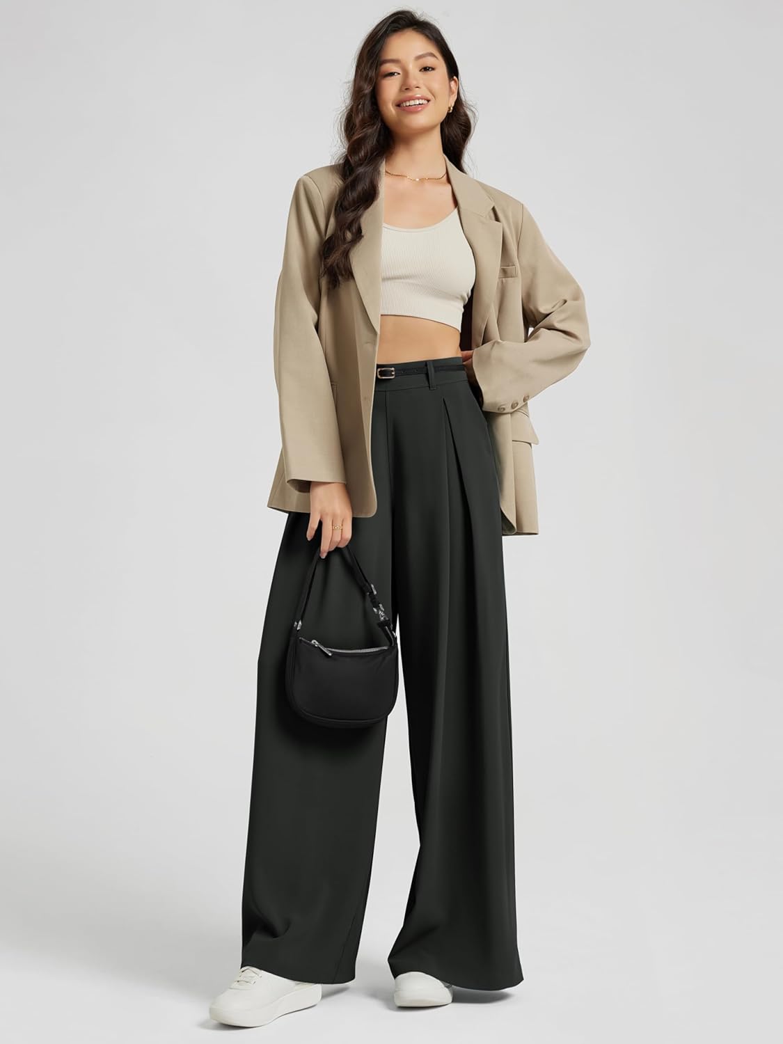 ODODOS Chiffon Flowy Pleated Wide Leg Pants for Women Lightweight High Waist Trouser with Pockets-27/29" /31" Inseam - Image 3