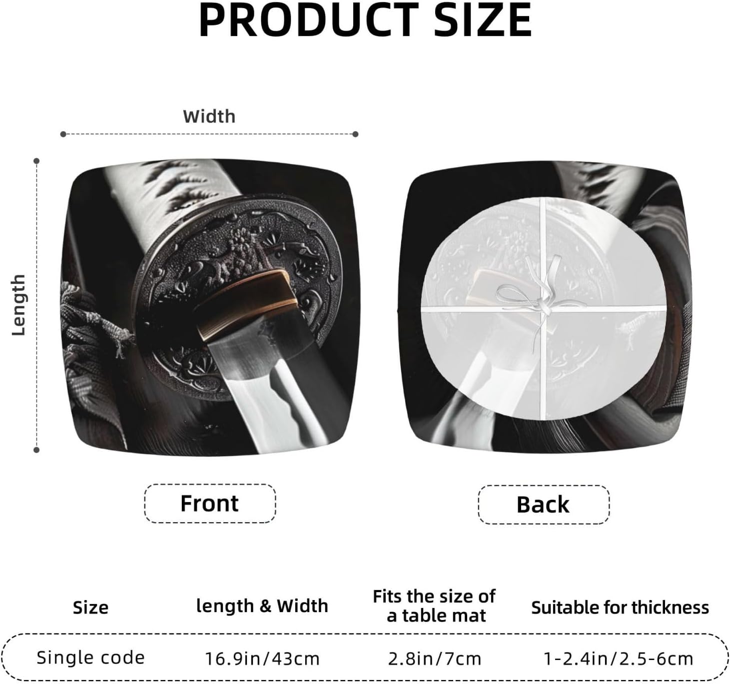 Japan Samurai Sword Print Square Cushion Covers 6 Pcs Set Elastic Non-Slip Seat Cushion Slipcovers Pet Furniture Protectors for Chair, Sofa