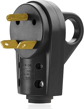 30 Amp RV Plug, Heavy Duty NEMA TT-30P Replacement Plug Adapter, 125V Electrical Power Connector Extension Cord End with Easy Unplug Handle, Universal Electrical Plug Adapter Fit for RV Trailer Male