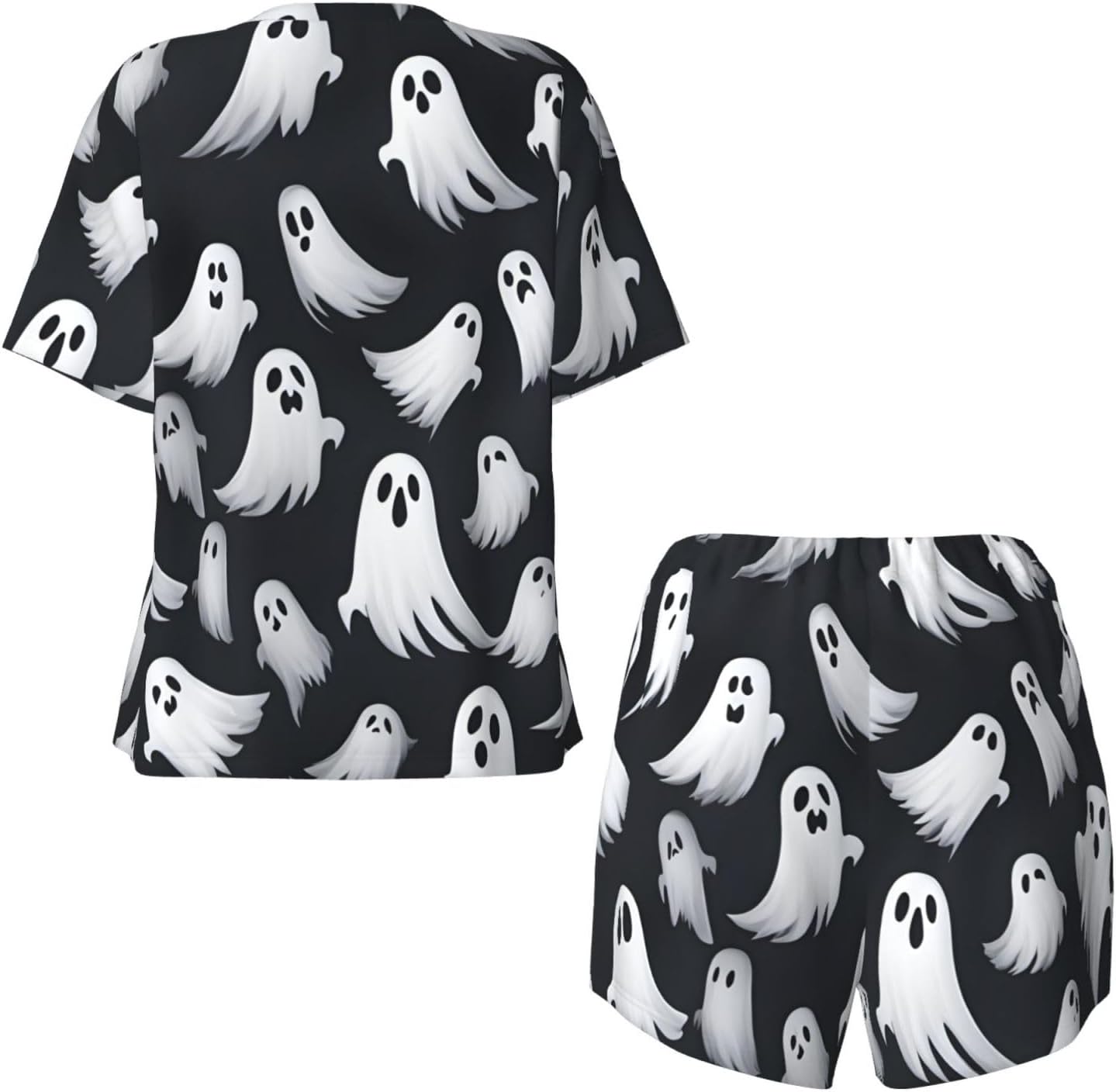 Women'S Cute White Ghost Halloween Pattern Print Pajamas Set,Womens Pj Sets,Loungewear Sets With Cooling Fabric