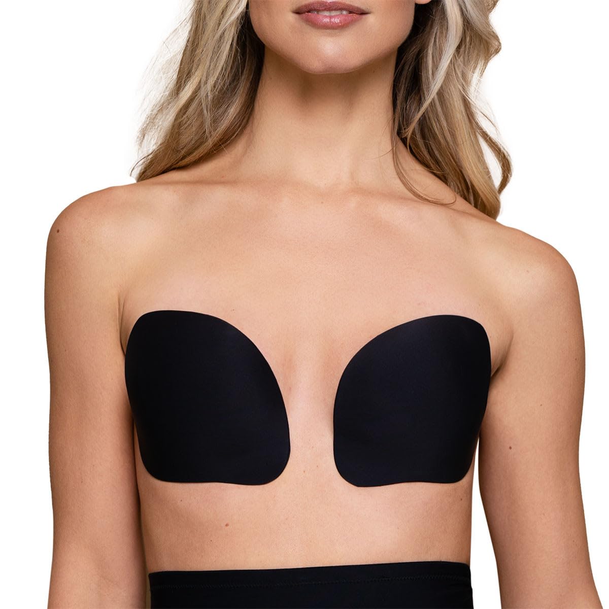 Bye Bra Push-Up Cups, Adhesive Bra, Lightweight, Reusable Up to 25 Times, Stitching & Seamfree, Black, B