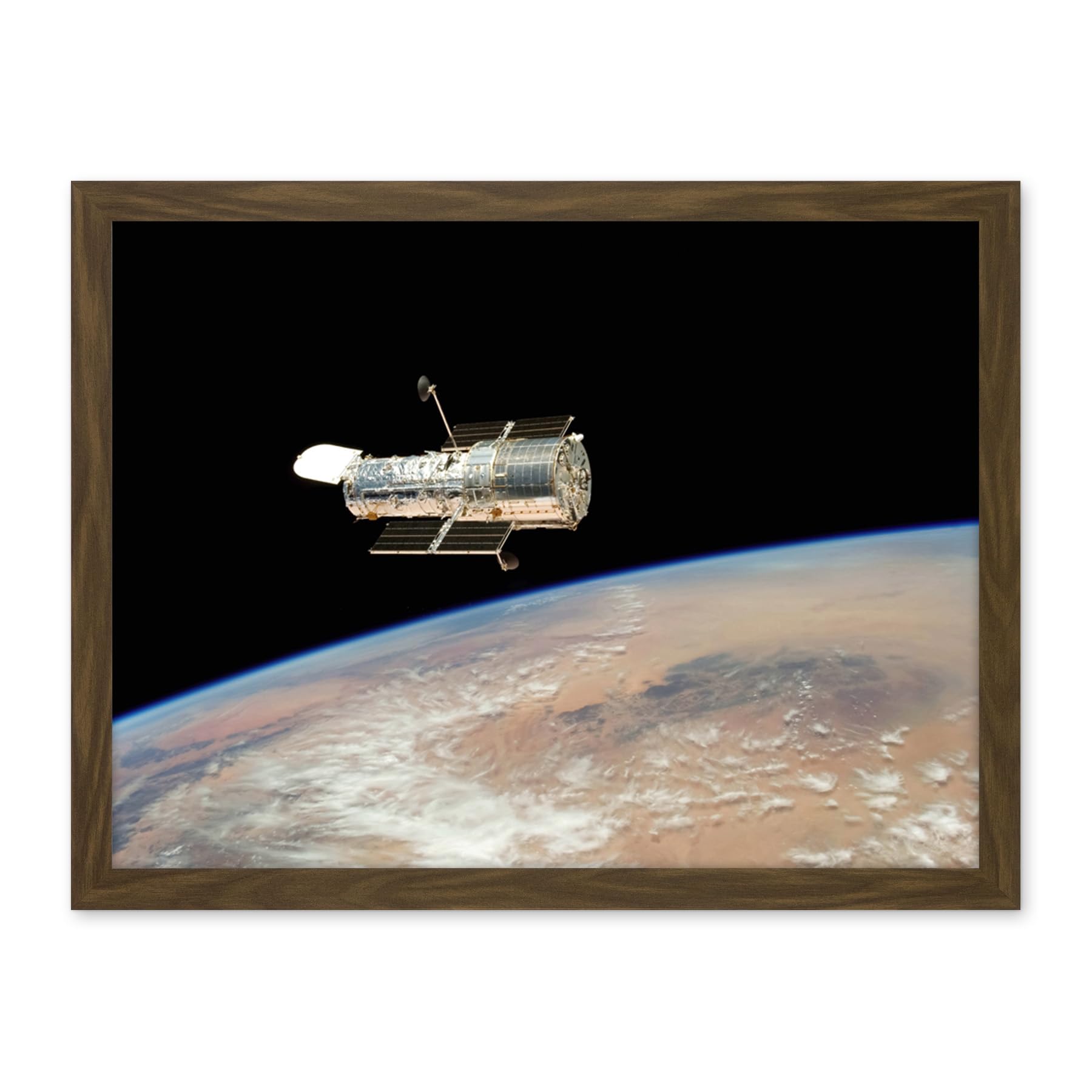 Artery8 Hubble Space Telescope Image The Hubble's Final Release Over Earth By Space Shuttle Atlantis Crew In 2009 Servicing Mission 4 Artwork Framed Wall Art Print 18X24 Inch