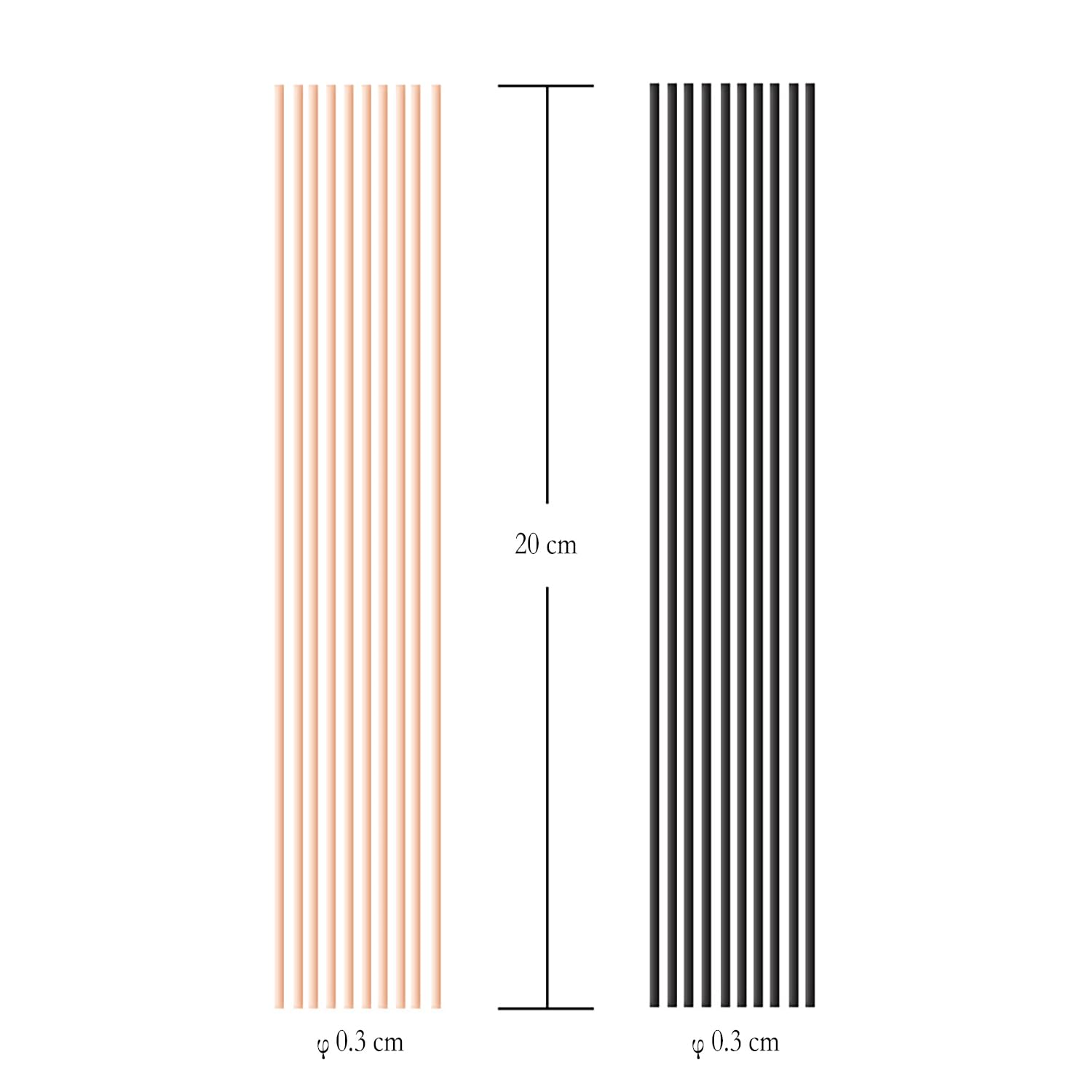 DaiUni Palos de Difusor Reed,Varillas Ambientador, Palos Difusores de Ratan Palos para Ambientador, Varillas Difusor de Aroma de Aceite Esencial,20 cm x 3 mm, 50 Piezas.