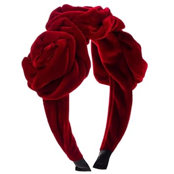 Velvet Headbands for Women, Rose Flower Velvet Headband Vintage Elastic Hair Bands Hair Accessories for Women and Girls, Red