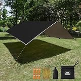 【Protección impermeable y solar】 Este refugio de toldo para acampar está hecho de telas de poliéster 210T con una presión impermeable de 3000 o más, y las costuras están especialmente prensadas con calor para evitar fugas de agua de lluvia. La parte posterior de la toldo para acampar está recubierta con plata para brindar protección UV 50+