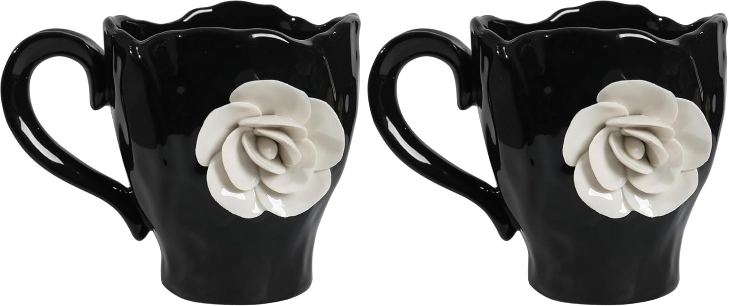 Ceramic Cute Coffee Cups, Handmade Flower Tea Mugs, Gifts for Milk Coffee Tea Lovers 11OZ