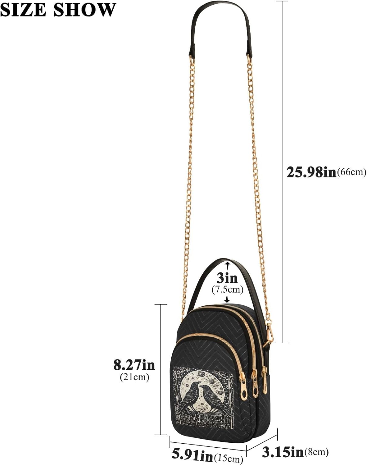 Crow with Moon Women's Crossbody Handbags with Zipper, Casual Leather Cell Phone Purse Crossbody Bags for Ladies