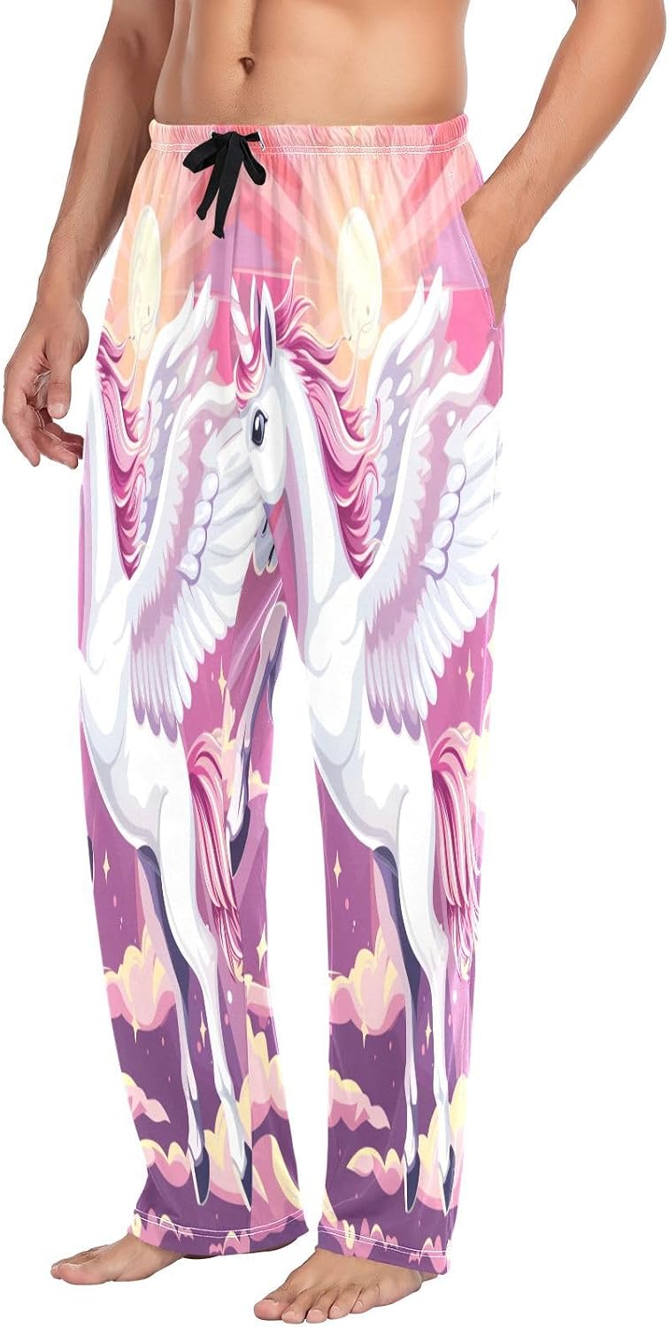ALAZA Soaring Unicorn Men's Pajama Pants Men Cotton Pajama Bottoms with Pockets, S