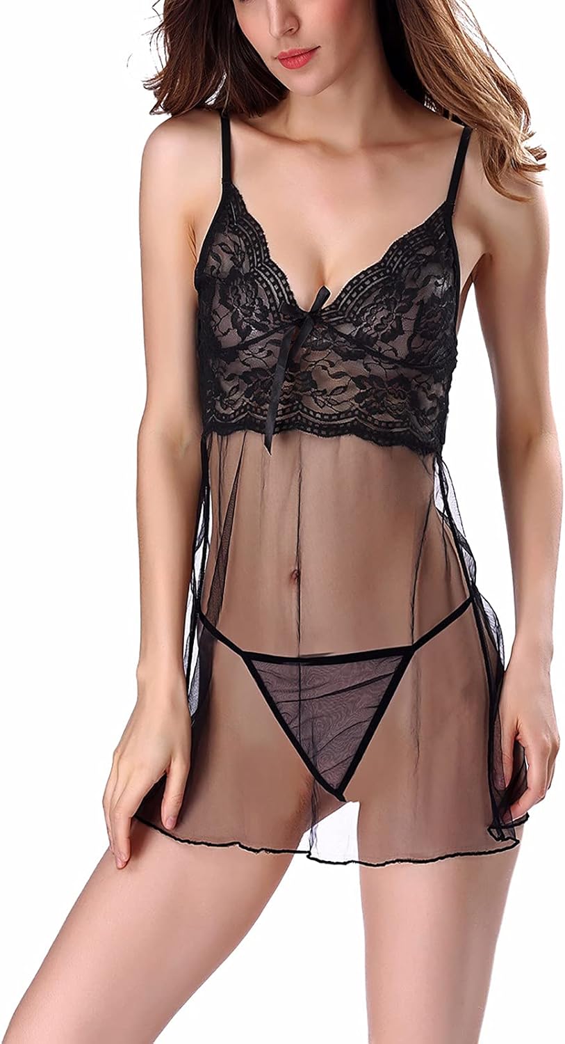 Yani Women Lingerie Lace Strap Chemise Halter V Neck