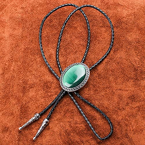 Himongoo Dark Green Jade Bola Bolo Tie for Men Women Leather Wedding Necklace Western Cowboy Necktie - Thumbnail 4