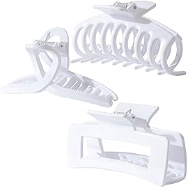 Kitiin Solid White Large Hair Claw Clips for Thick/Fine/Thin Hair,Strong holding teeth interlocking Women Jaw Clips for Hair 3 Count In set(White)