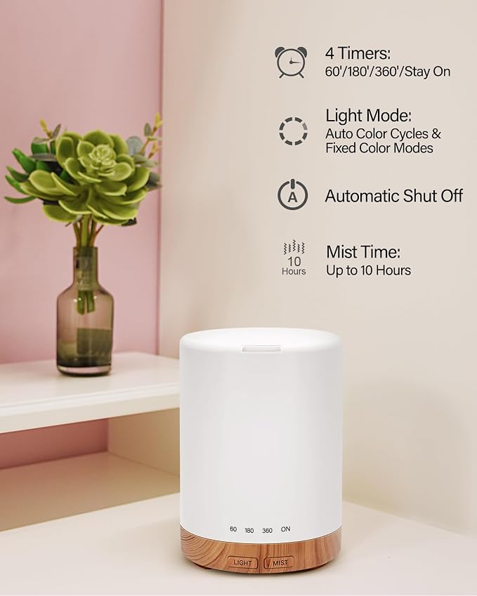 Difusor de Aromas Eléctrico 300ml 5 en 1 con Luces LED y Apagado miniatura 4