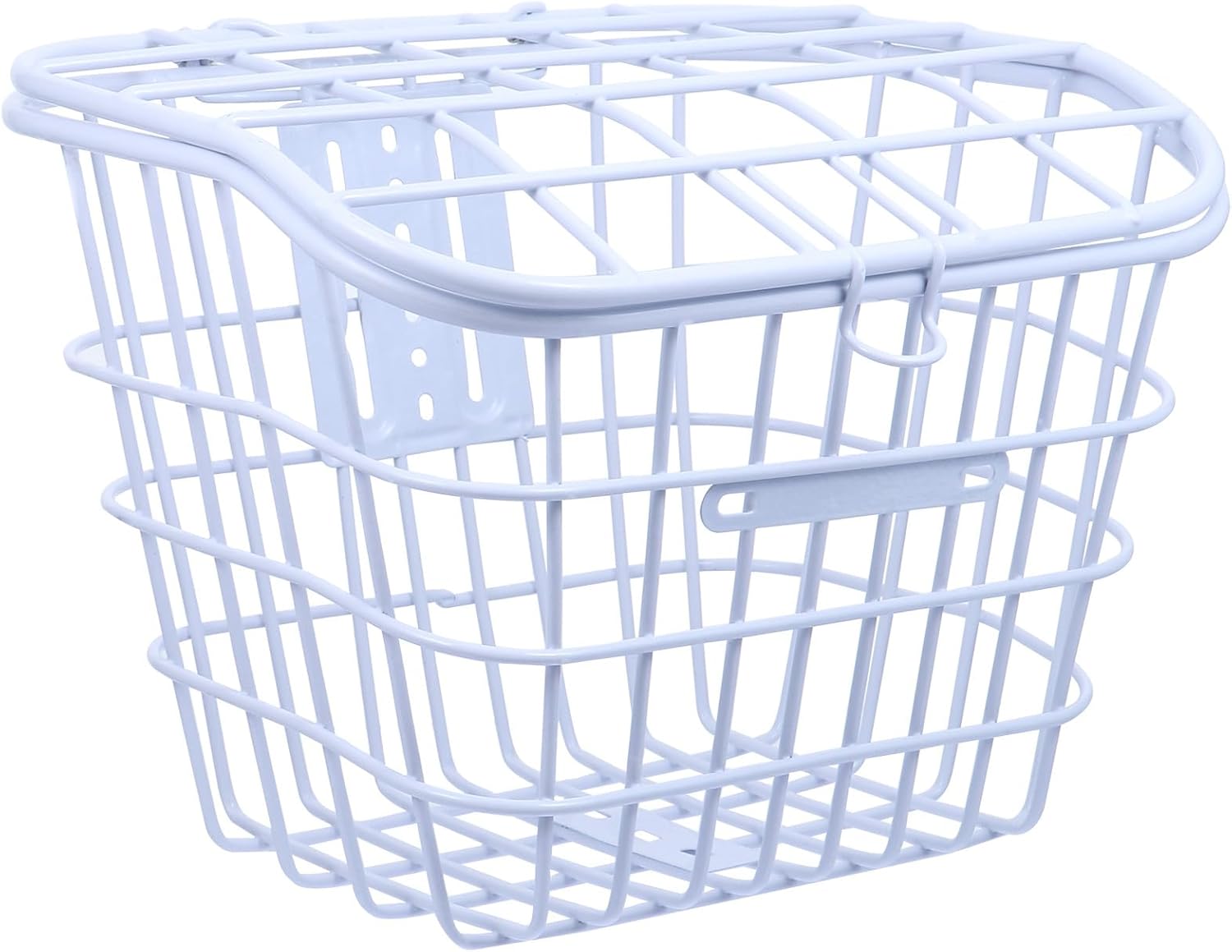 VALICLUD Thickened White Front Electric Bike Basket with Lid, Iron Bike Storage Holder, Practical Front Handlebar Storage Basket for Adult Cycling