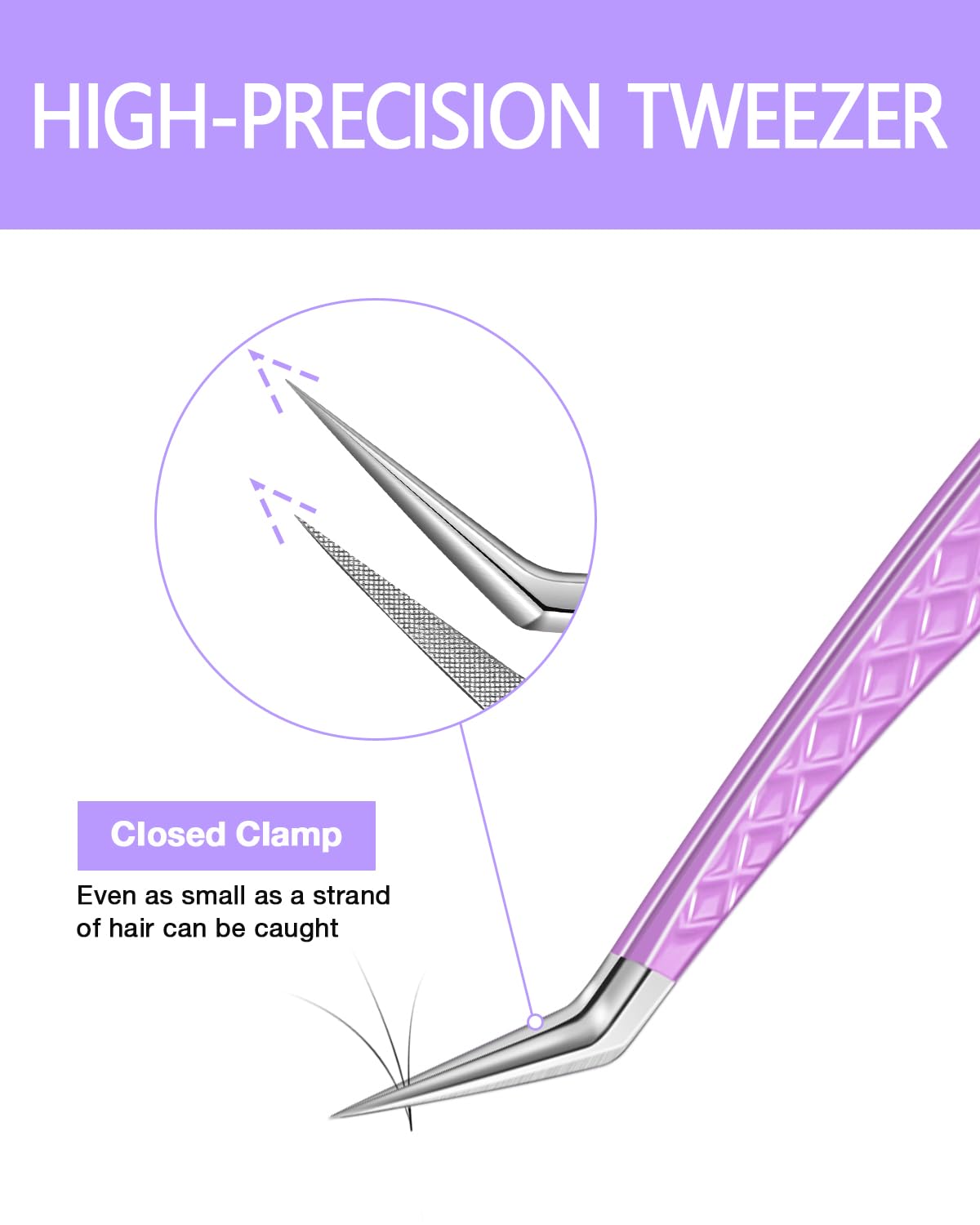 MORGLES Eyelash Tweezers for Lash Extensions, Fiber Tip Eyelash Extension Tweezers for Volume Lashes with Bag, Purple