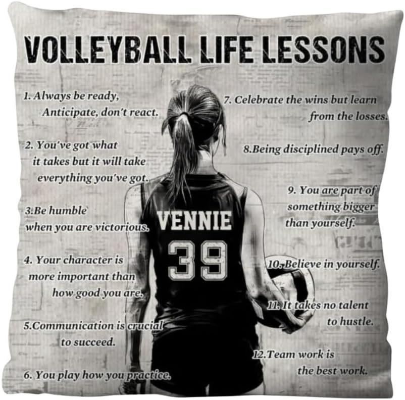 Volleyball Life Lessons Pillow, Gift for Volleyball Lover, volleyballl Gifts for Girls 10-12, Themed Room Decors