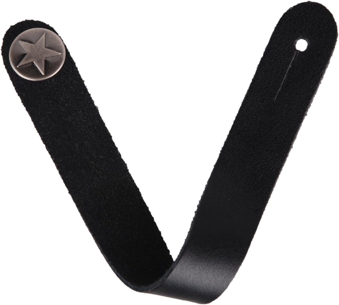 Black Genuine Leather Guitar Strap Lock with Silver Button "Bonus Pick Included"