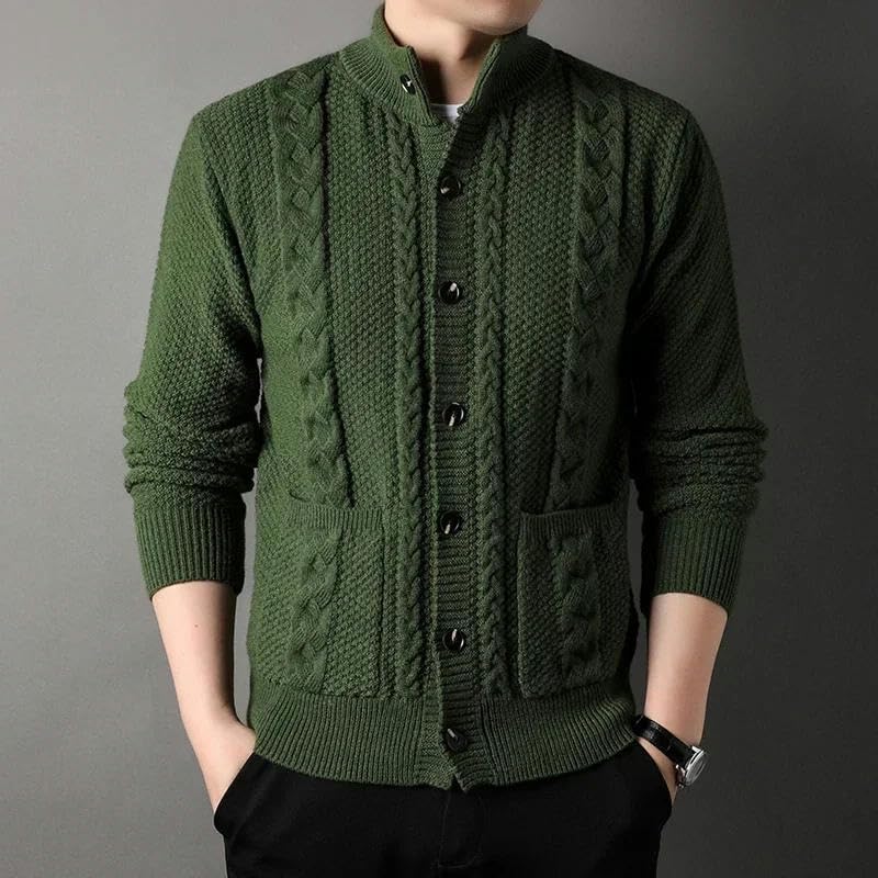 Cardigan Men's Diamond Plaid Thick Wool Warm Long Sleeved Casual Cardigan Knitted Sweater Men2