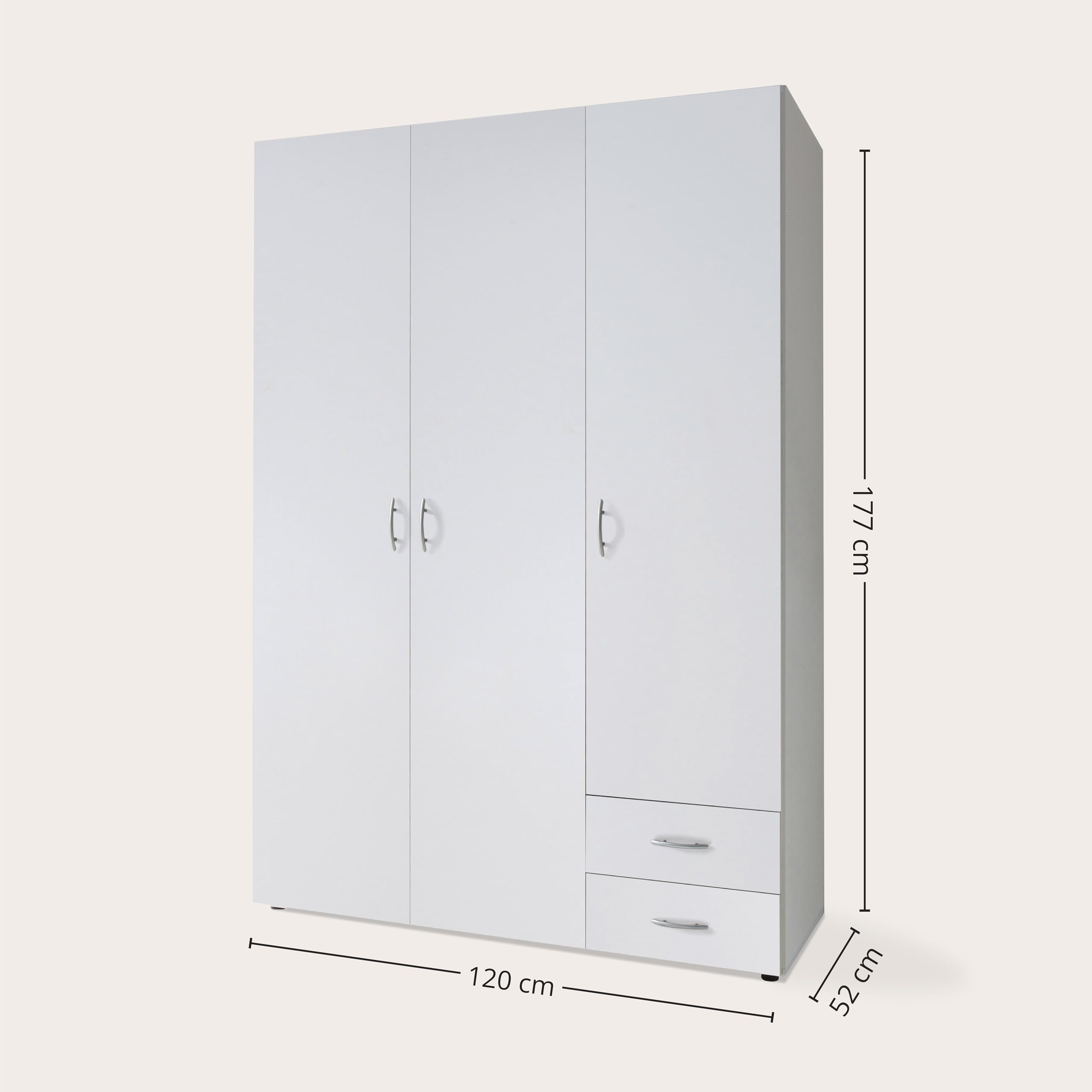Stella Trading BASE Kleiderschrank Schrank Drehtürenschrank in Weiß 120 x 177 x 52 cm – Bild 3