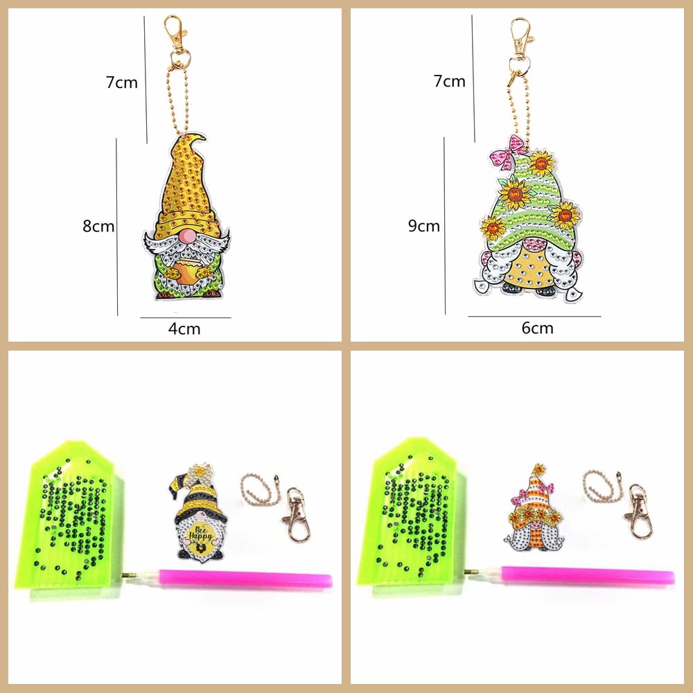 6 pz/set gnomi fai da te portachiavi arte diamante per adulti strass di cristallo a doppia faccia k portachiavi ptura diamante drago  15