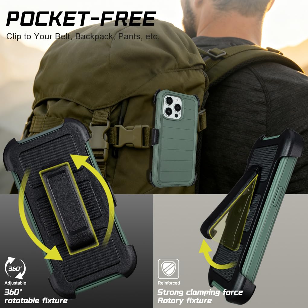 Defender - Custodia per iPhone 14 Pro Max con clip e cavalletto