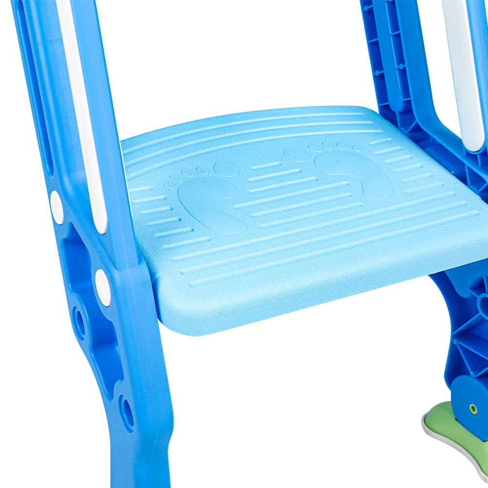 Bambini WC Vasino Riduttore Water, Portatile Pieghevole Vasino Sedia con Scaletta & PVC Cuscini, Rialzo Gradini Bagno Toilette Bimbi, Vasino Portatile per Bambini da Viaggio. (Azzurro + blu)
