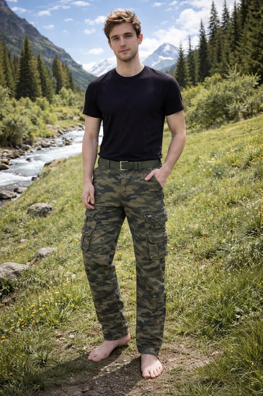 Image of Krystle Men's Camouflage Cargo Pants | Multi-Pocket Military Tactical Trousers | Regular Fit Casual Outdoor Combat Pants (Multicolor,Multisize)
