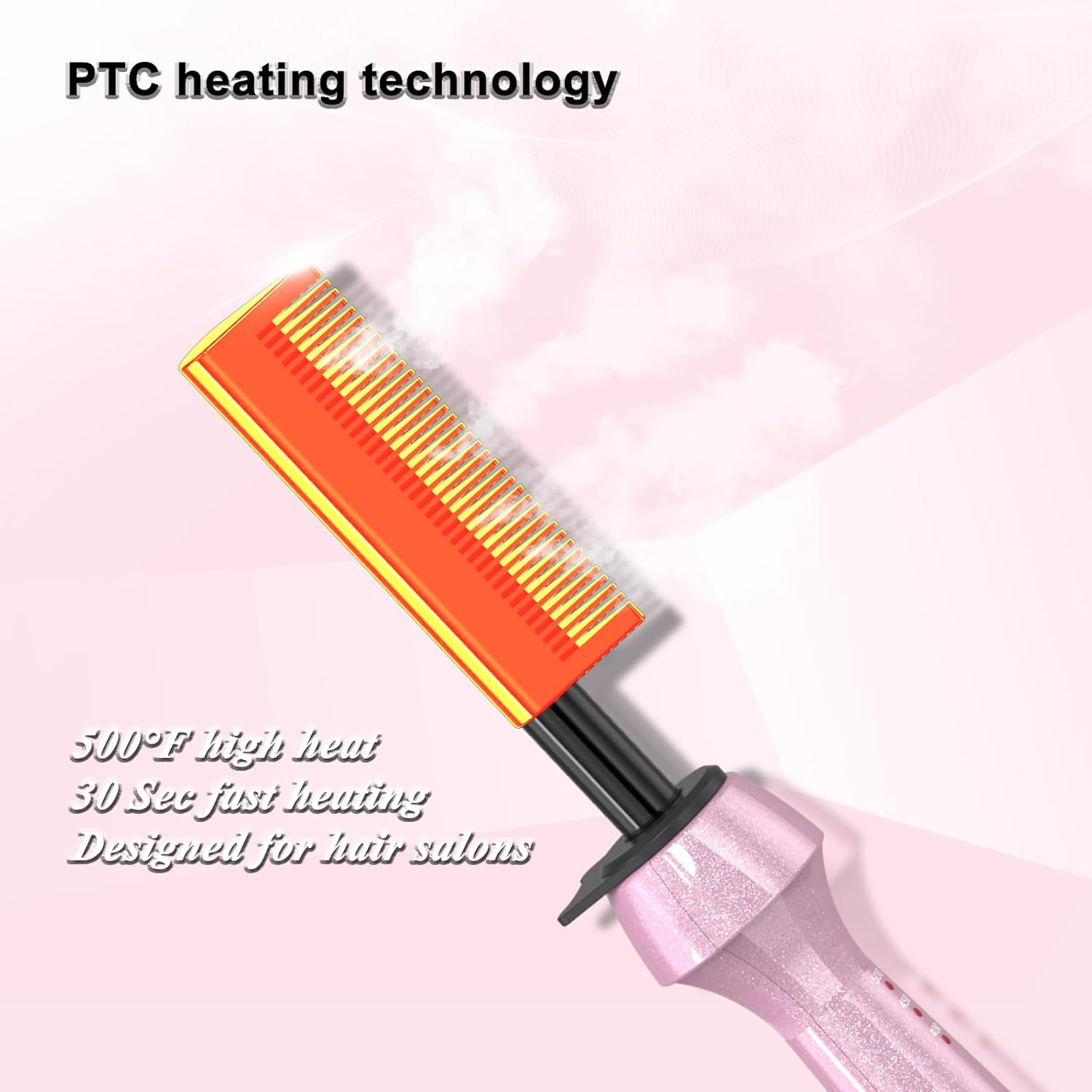 Dan 500℉ hot Comb,Hot Comb for Black Women Hair,HotComb Electric for Wigs,Pressing Comb for African American Hair,Dual Voltage, Temperatures Adjustable,60 Min Auto Shut Off, (Pink) - Image 3