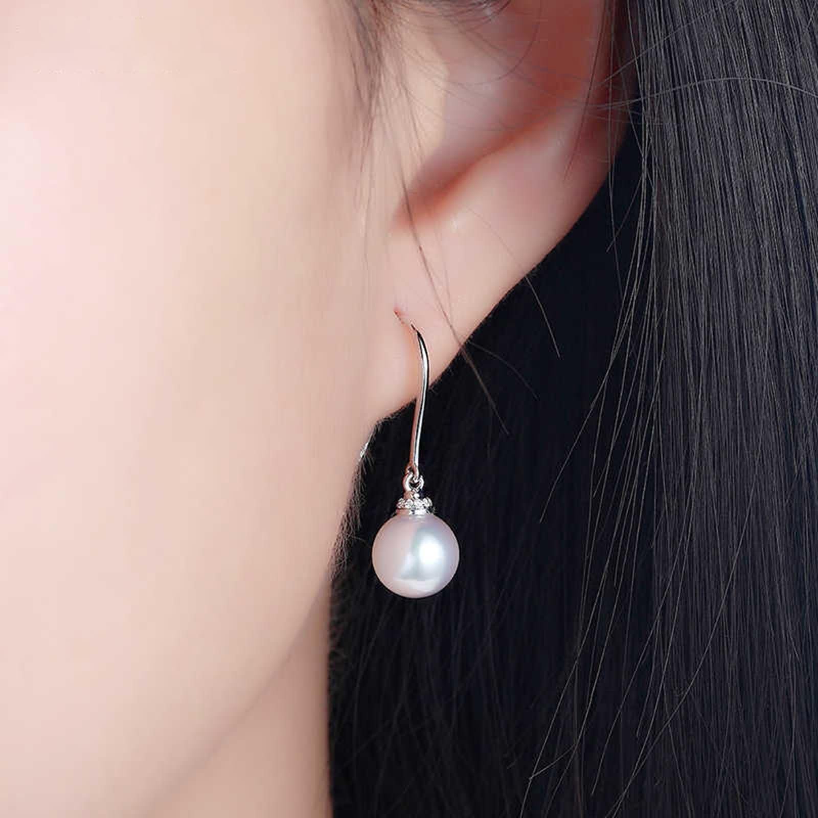 Kolczyki damskie 9K / 14K / 18 Kt 750 Białe złoto, 7,5-8 mm Perła 0,05-8 mm Diament, Kolczyki damskie Srebrne