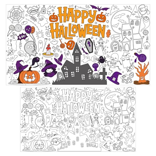 Image of OHOME Halloween Crafts for Kids - Giant Coloring Tablecloth /Poster | Halloween Party Decorations Favors Supplies for Kids Gifts Activities Games Toys Banner