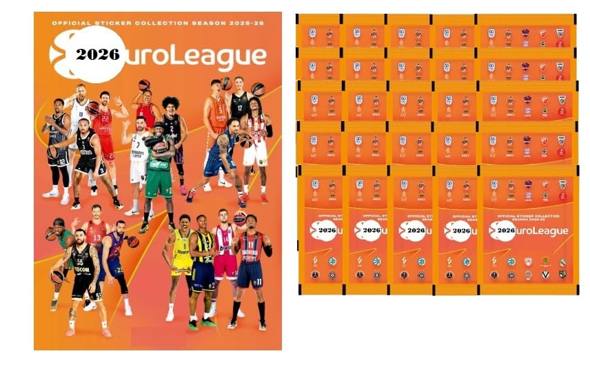 Álbum Vacío (sin Sobres ni Cromos) + 25 Sobres EUROLIGA BASKET Colección de Cromos Stickers 2026 en Español