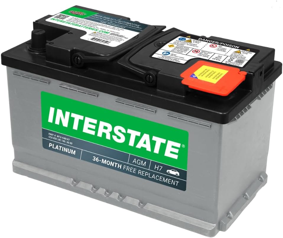 interstate batteries automotive battery 12v 80ah (group size h7, 94r) 850cca sli agm automobile replacement battery for cars, suvs, sedans, trucks (mtx-94r/h7) group size 94r