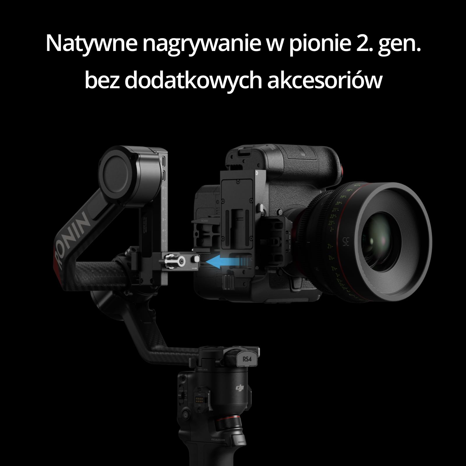 DJI RS 4 Pro, stabilizator gimbal do lustrzanek i kamer kinowych | 4,5 kg udźwigu, natywne nagrywanie w pionie 2 gen., silniki Dual Focus i Zoom