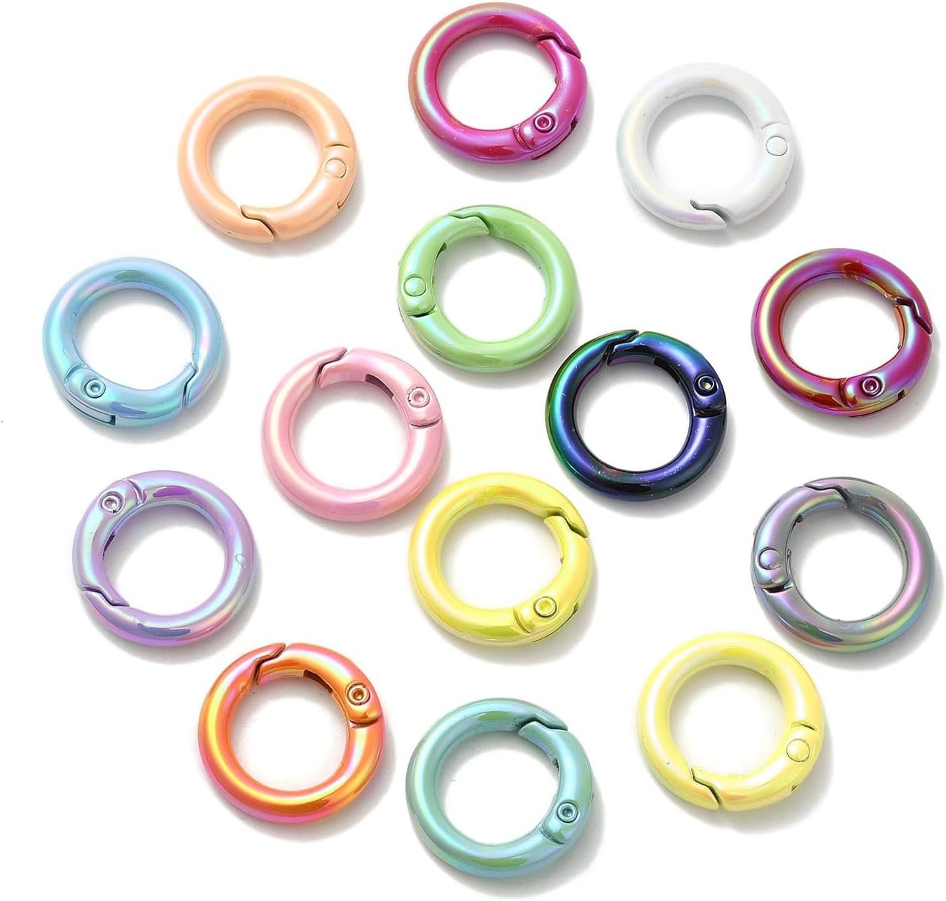 LiQunSweet 20MM 10 pcs Mixed Colors Iridescent Spring Gate Alloy Key Ring Trigger Snap Clips O Ring Clasps Accessories for DIY Jewelry Keychain Crafts Making Findings Supplies