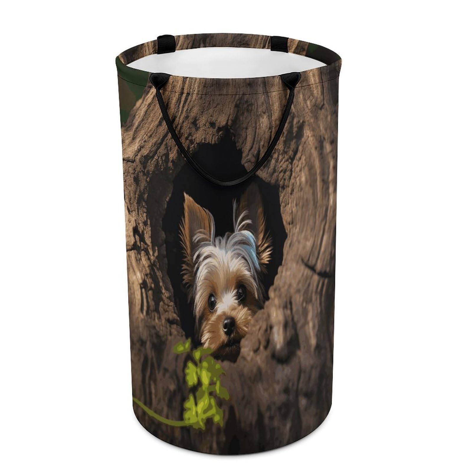 A Little Yorkshire Terrier Nestled in A Tree Hole Laundry Basket Waterproof Laundry Hamper Freestanding Collapsible Clothes Hamper with Reinforced Handles 86L Large Foldable Tall Clothes Basket for Ba