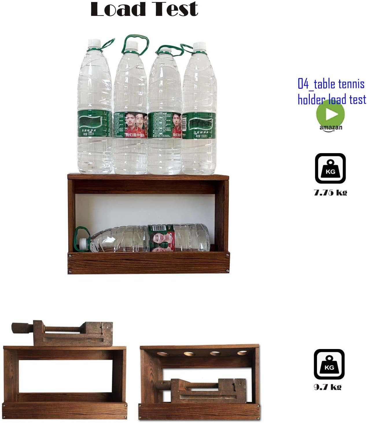 Ping Pong Paddle Holder Rack Rustic Wood Table Tennis Ball Wall Mounted Storage Shelf with Pre-Buried Sleeves Bolt Crack-Preventing Design