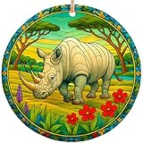 Rigufu 2025 Christmas Ornament – Rhinoceros Ornament, Wildlife Safari Holiday Tree Decoration, Exotic Animal Keepsake Gift