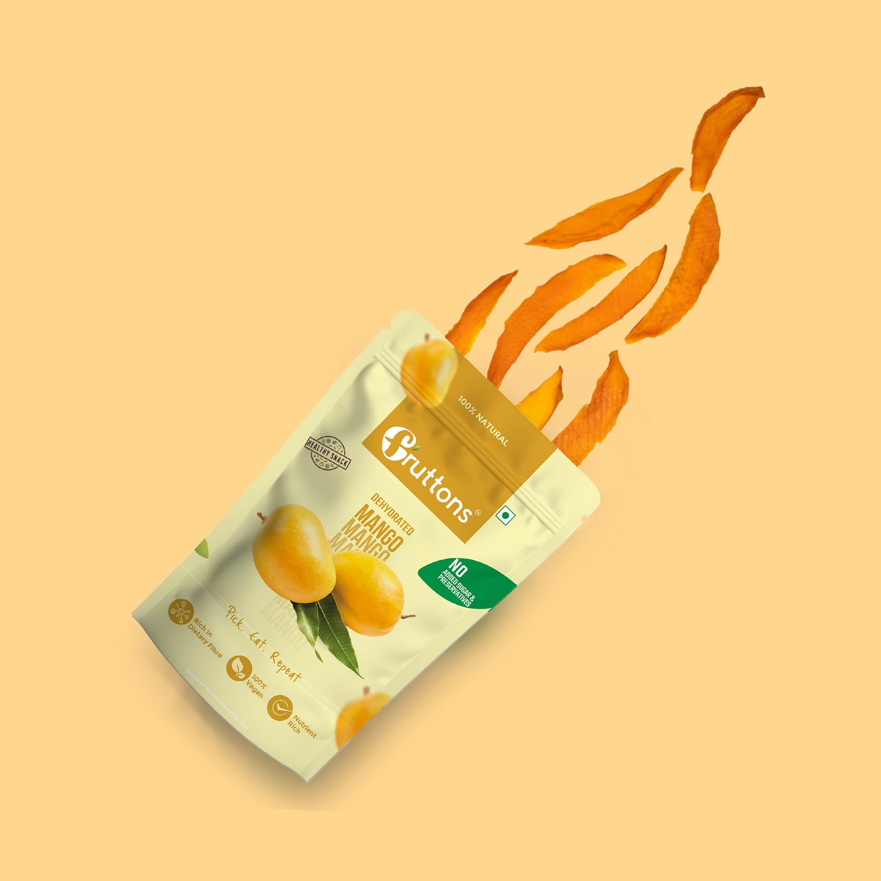 Fruttons Dehydrated Mango | No Added Sugar | Preservative Free | Natural Dried Mango Fruit | Healthy Vegan Snack | 50g Pack of 2 - Image 5 thumbnail