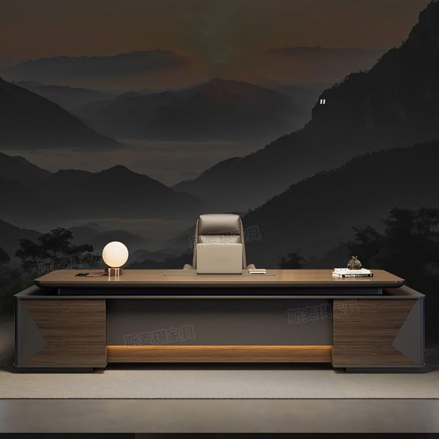 Brown L Shaped Computer Desk, Executive Office Desk with Lateral Cabinet Writing Study Table Business Furniture Set for CEO Boss