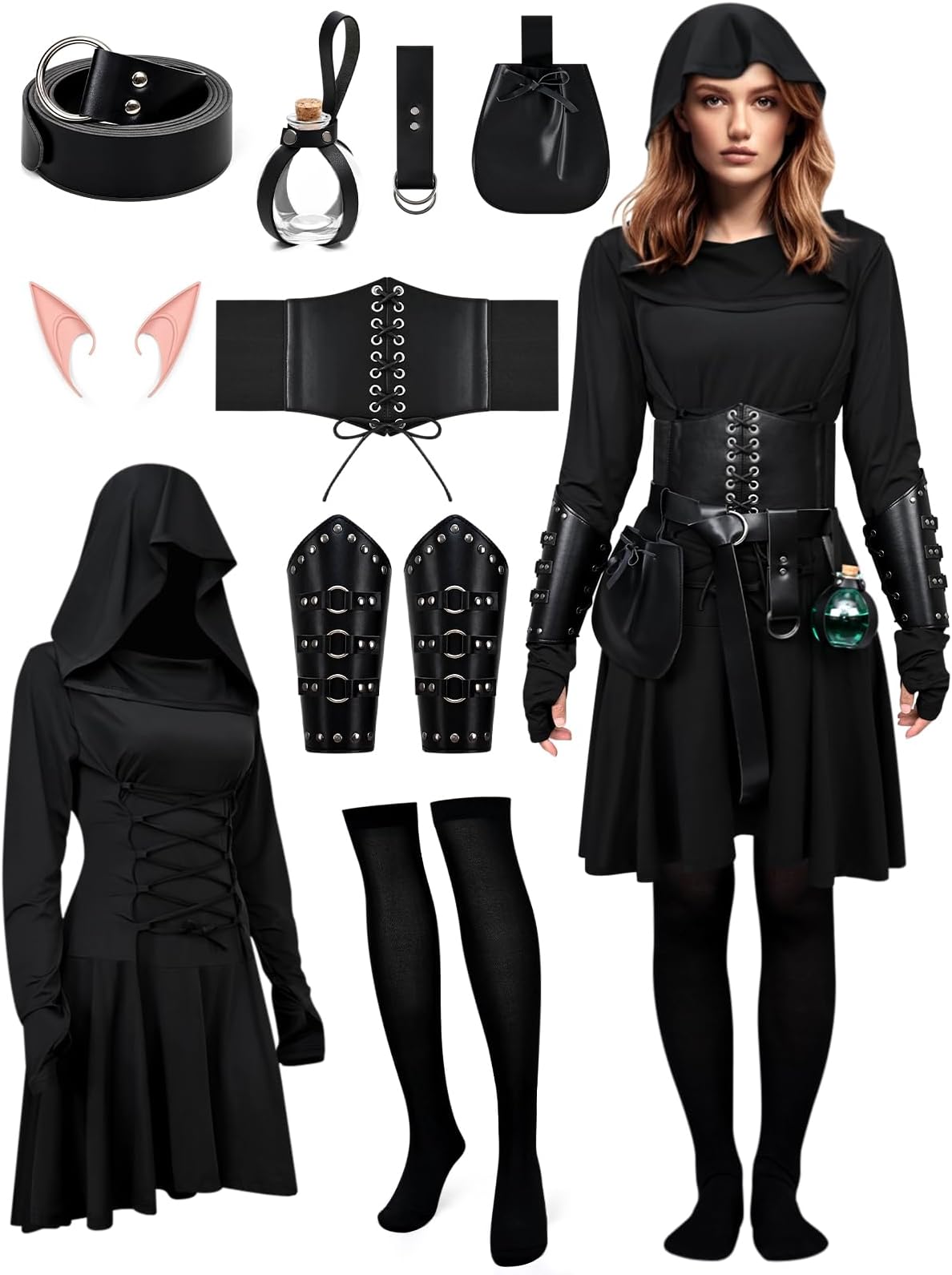 Gtmileo 8 Pcs Halloween Renaissance Costume Women Set, Medieval Costume Women,Viking Costume Women Halloween Cosplay Party