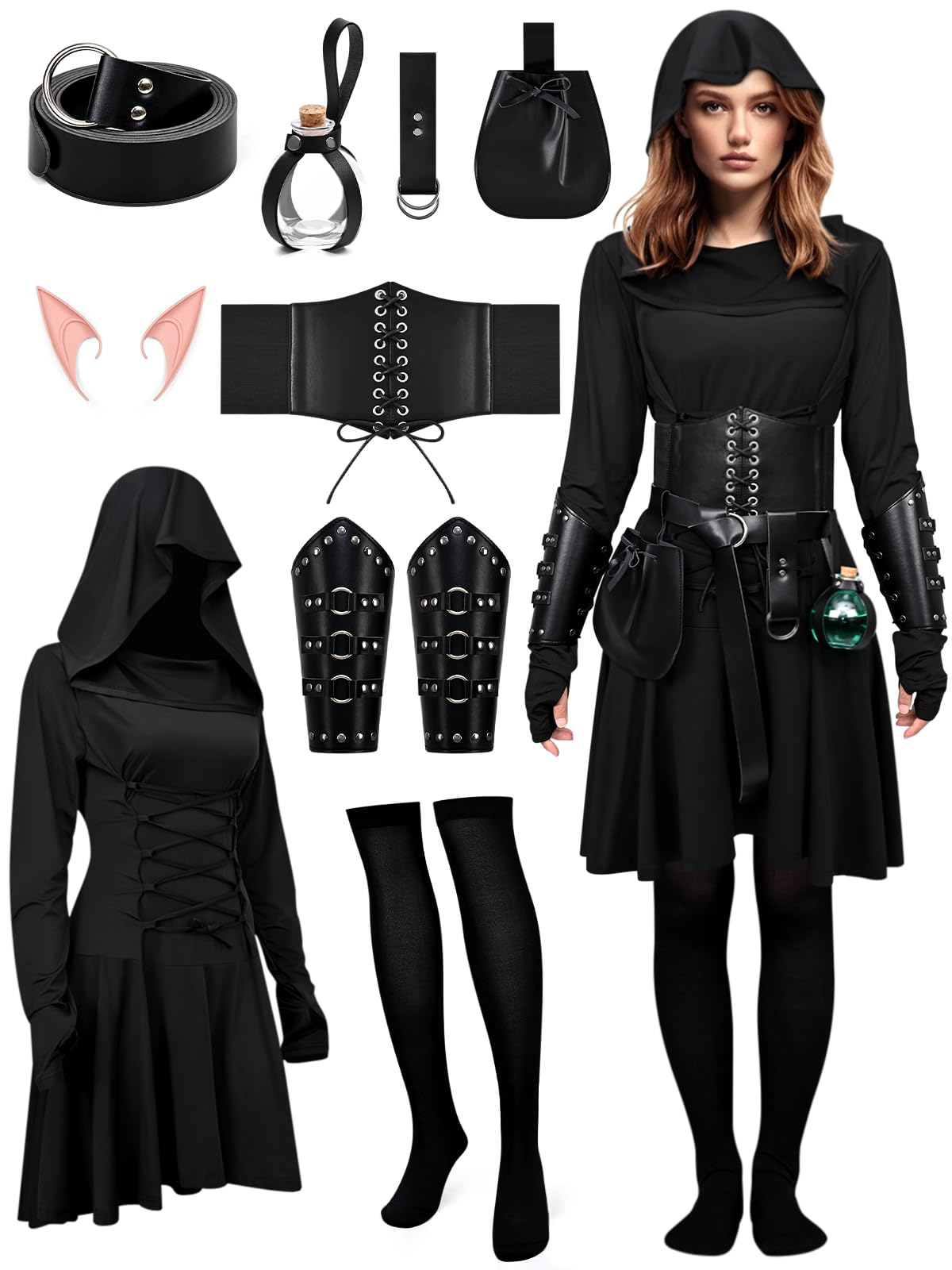 Gtmileo 8 Pcs Halloween Renaissance Costume Women Set, Medieval Costume Women,Viking Costume Women Halloween Cosplay Party