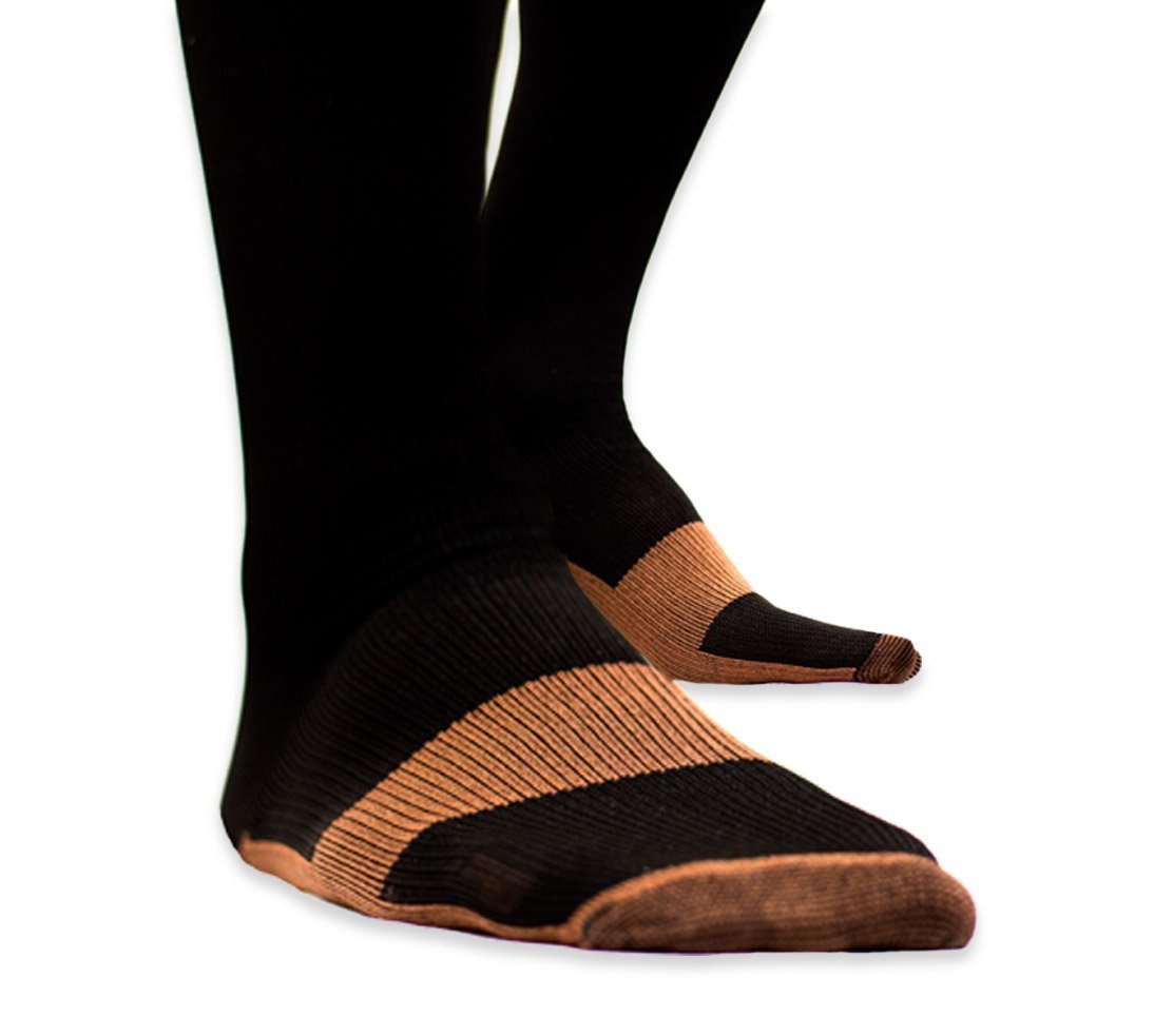 Sporting Compression Copper Socks for Good Blood Circulation, Swelling Reduction and Every Day Wear (Black 1 Pair)