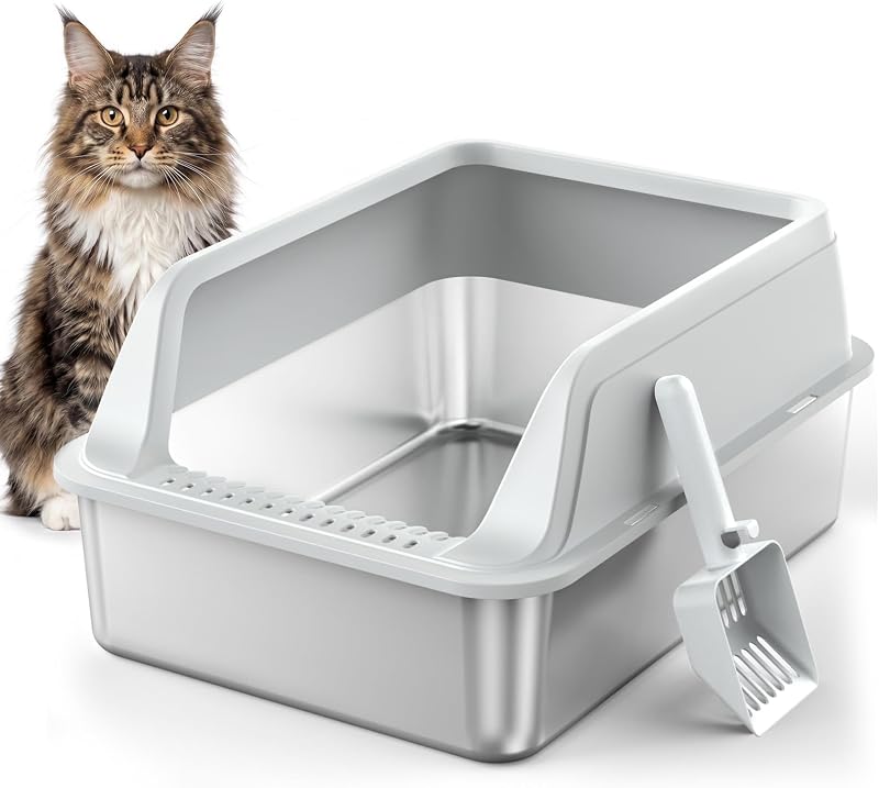 Caixa de Areia para Gatos FURTIME XL em Aço Inoxidável com Pá