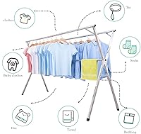 Vista 2 de AIODE Estante de secado de ropa plegable para ropa sucia, 79 pulgadas, de acero inoxidable, para exteriores, colgador de ropa para interiores